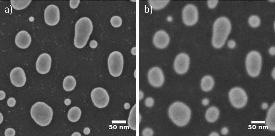 Gold particles on carbon aberrations corrected and uncorrected
